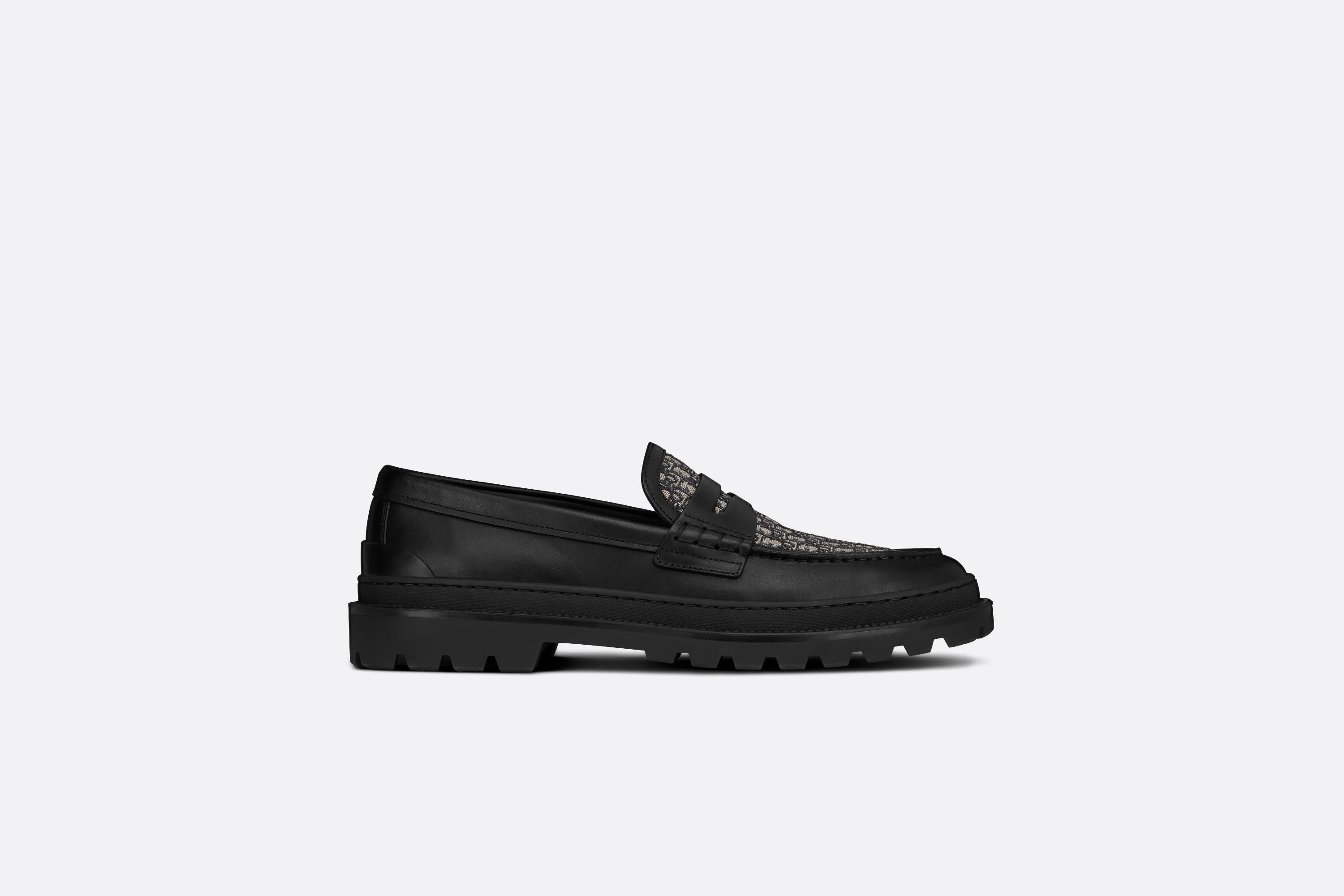 Dior Explorer Loafer • Black Smooth Calfskin and Beige and Black Dior Oblique Jacquard