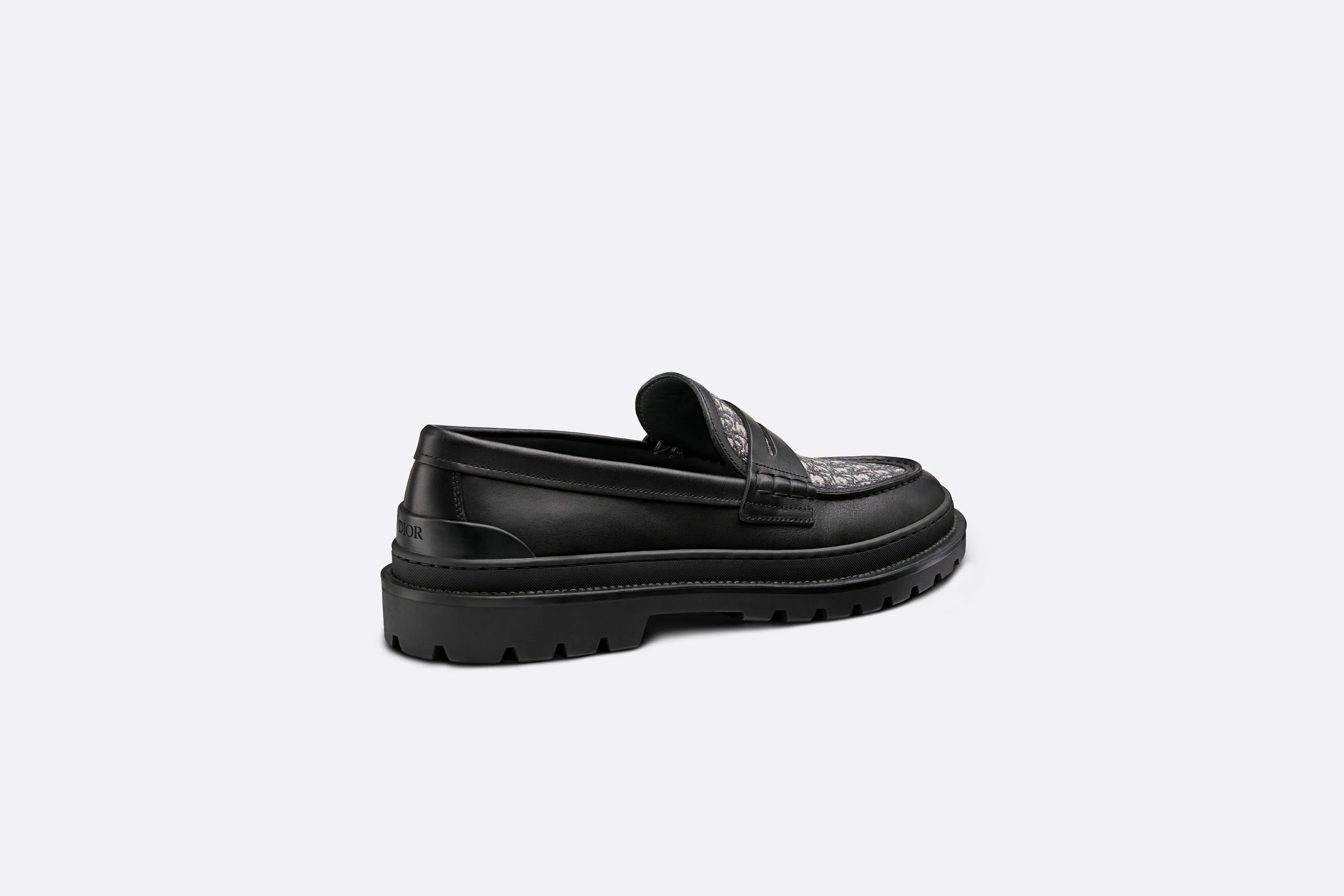 Dior Explorer Loafer • Black Smooth Calfskin and Beige and Black Dior Oblique Jacquard