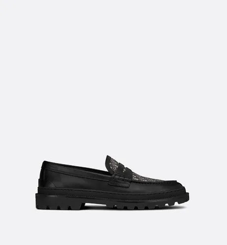 Dior Explorer Loafer • Black Smooth Calfskin and Beige and Black Dior Oblique Jacquard