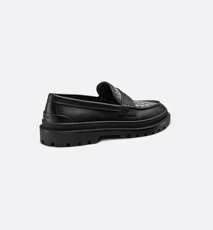 Dior Explorer Loafer • Black Smooth Calfskin and Beige and Black Dior Oblique Jacquard