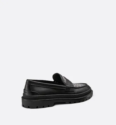 Dior Explorer Loafer • Black Smooth Calfskin and Beige and Black Dior Oblique Jacquard