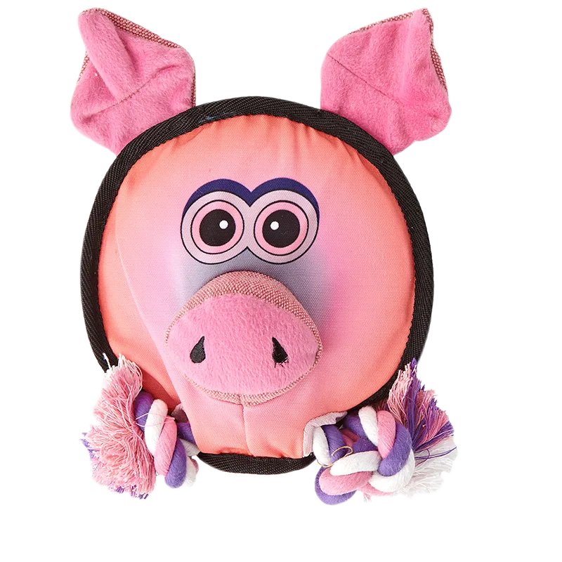 Dogline - 7" Round Pig - Squeak & Rope
