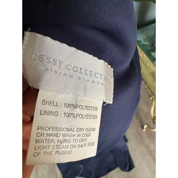 Dressy Collection Vivian Diamond Bridesmaid Navy Blue Long Dress Size 6RL