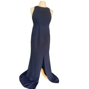 Dressy Collection Vivian Diamond Bridesmaid Navy Blue Long Dress Size 6RL