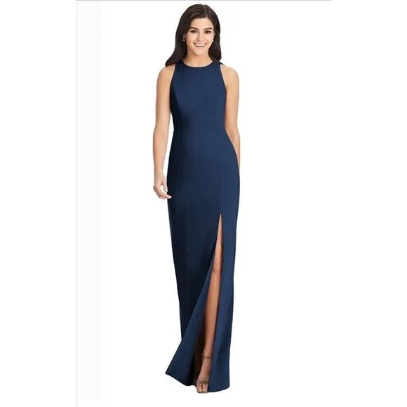 Dressy Collection Vivian Diamond Bridesmaid Navy Blue Long Dress Size 6RL