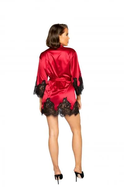 Elegant Cutout Eyelash Lace Robe - Red/Black - One Size