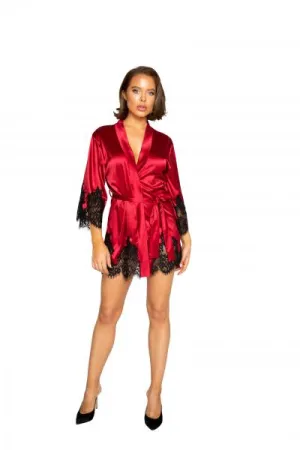 Elegant Cutout Eyelash Lace Robe - Red/Black - One Size
