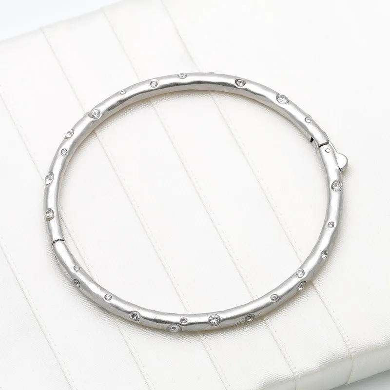 Elegant Edge Stone Bangle, Clear/Silver