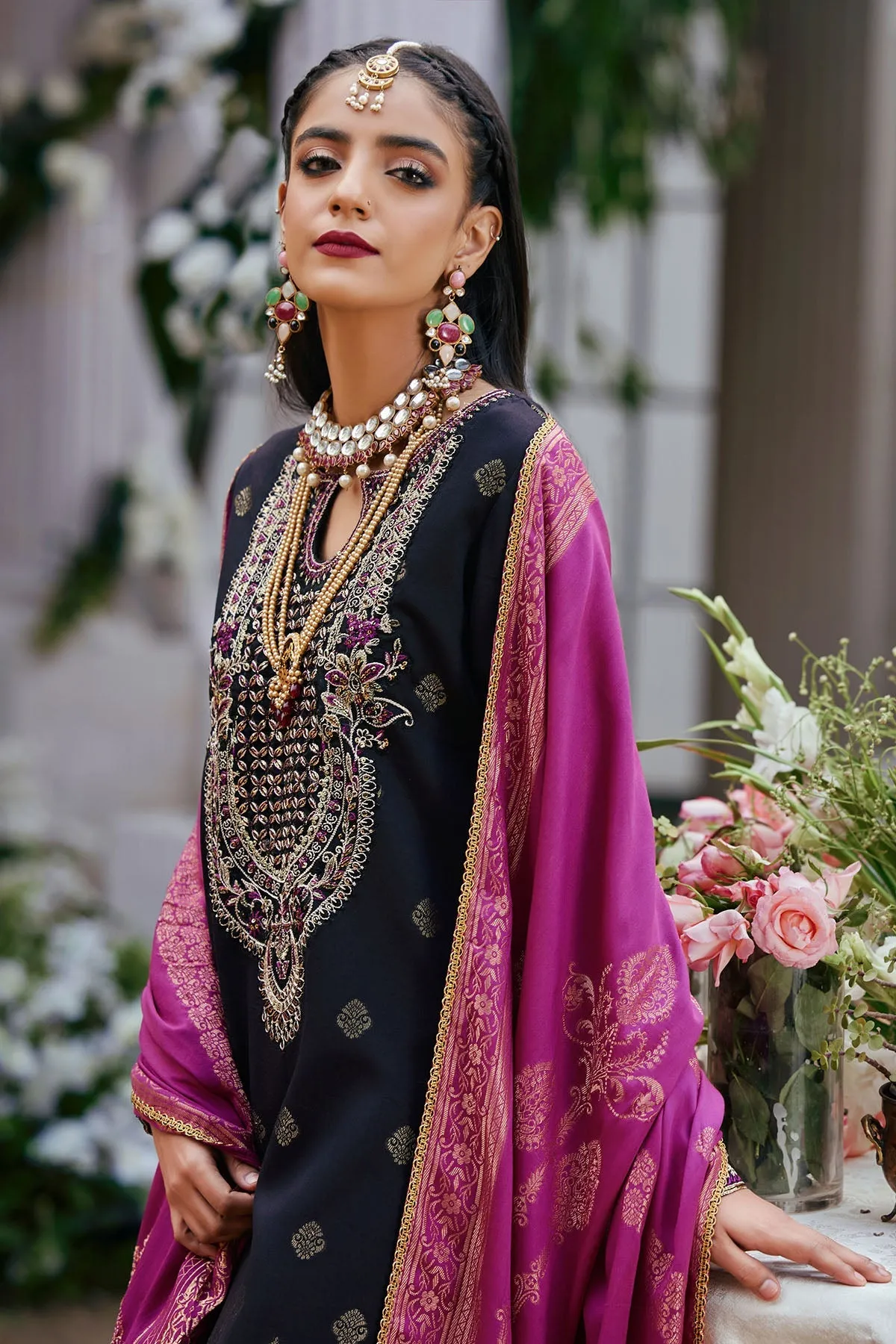Elegant Embellished Black Kameez Trousers Pakistani Eid Dress
