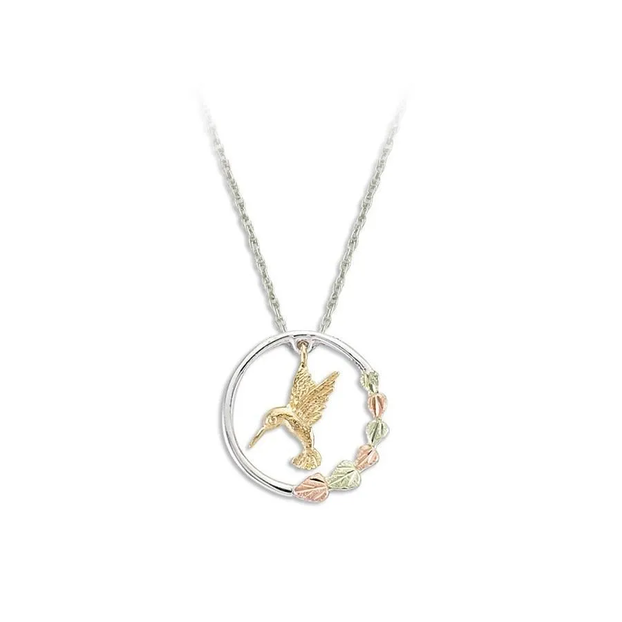Elegant Hummingbird - Sterling Silver Black Hills Gold Pendant