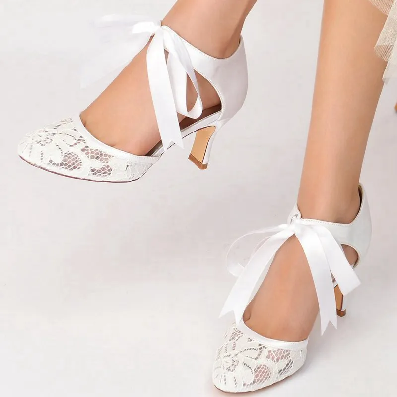 Elegant Lace High Heels with Bow Accent