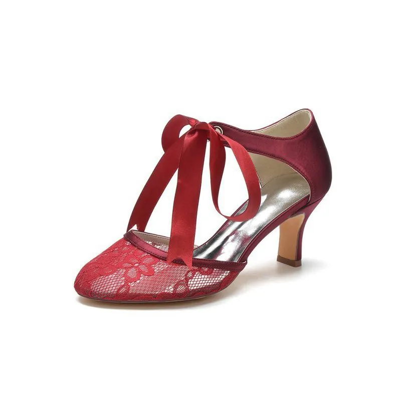 Elegant Lace High Heels with Bow Accent