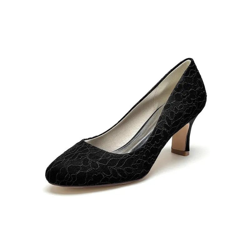 Elegant Lace High Heels with Wooden Heel