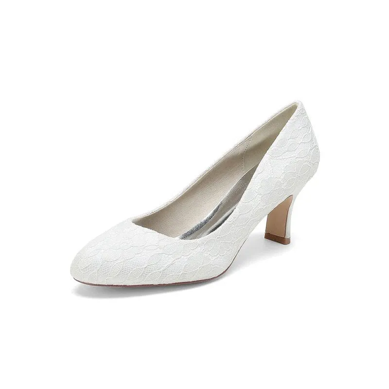 Elegant Lace High Heels with Wooden Heel