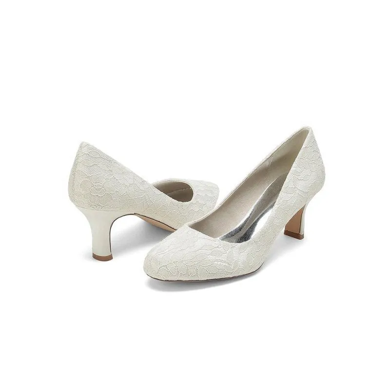 Elegant Lace High Heels with Wooden Heel