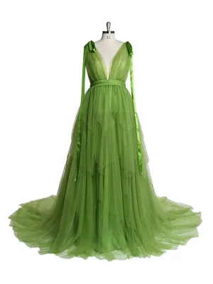 Elegant Plunging Neck Sexy Tulle Photo Shoot Dress