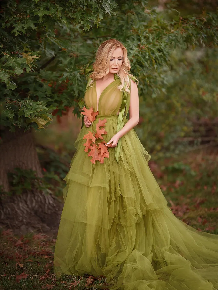 Elegant Plunging Neck Sexy Tulle Photo Shoot Dress
