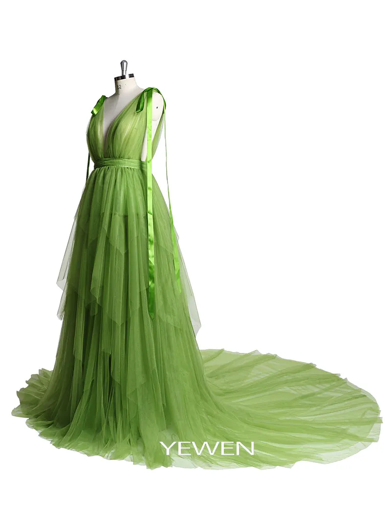 Elegant Plunging Neck Sexy Tulle Photo Shoot Dress