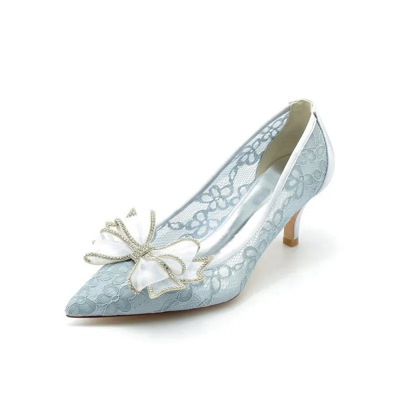Elegant Pointed Toe Lace Mesh Hollow Out High Heels with Bow