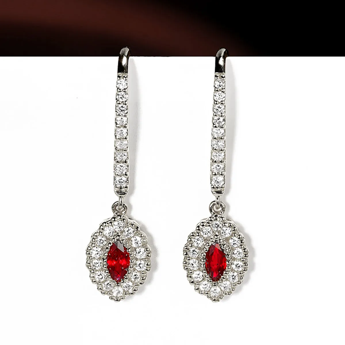 Elegant Ruby and Diamond Dangle Hook Earrings