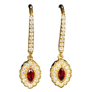 Elegant Ruby and Diamond Dangle Hook Earrings