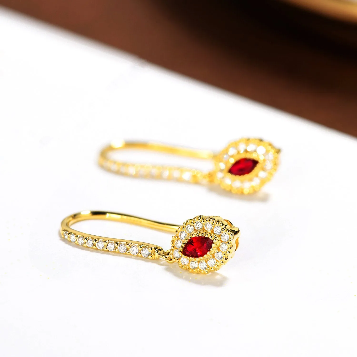 Elegant Ruby and Diamond Dangle Hook Earrings