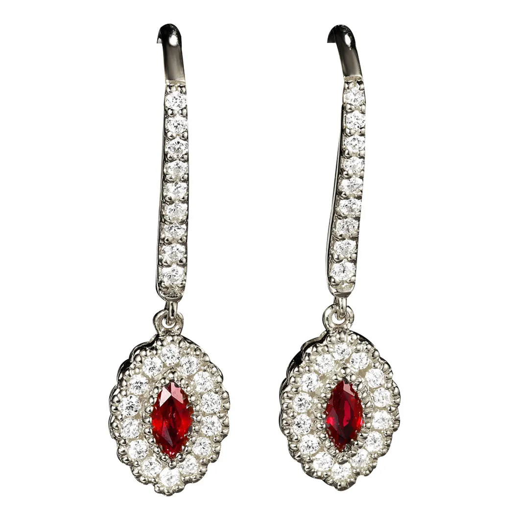 Elegant Ruby and Diamond Dangle Hook Earrings