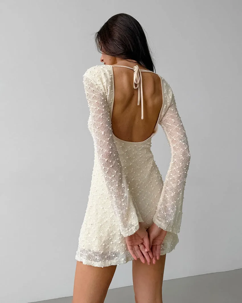 Elegant Sheer Lace Jacquard Long Sleeve Mini Dress for Timeless Chic