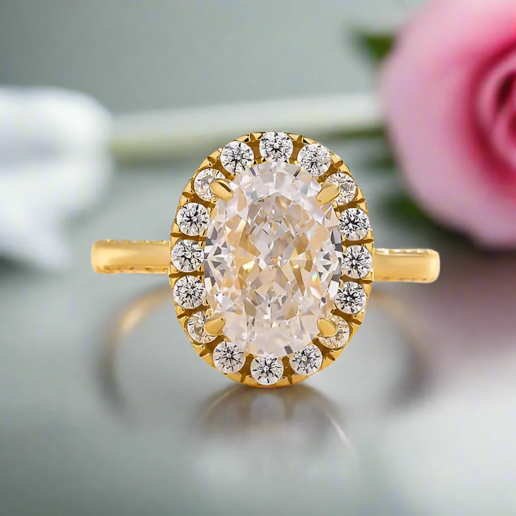 Elegant Yellow Gold Oval Cut Halo Engagement Ring