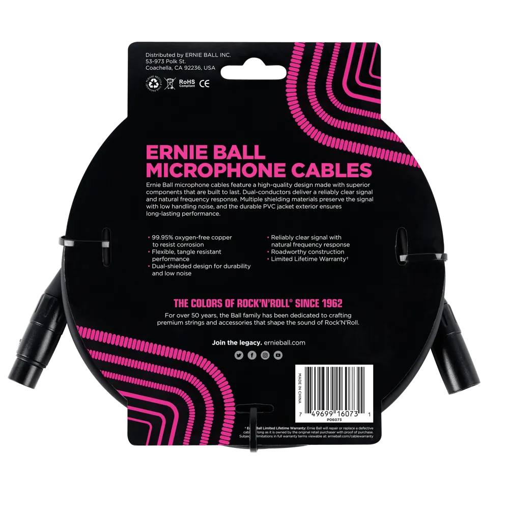 Ernie Ball 7.5 Meter Male / Female XLR Microphone Cable