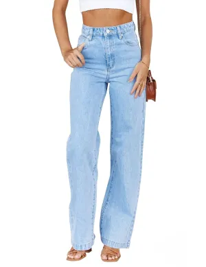 ETTELO Womens Jeans Mid Waisted Straight Leg Loose Stretchy Lightweight Tummy Control Trendy Jeans for Women 2024