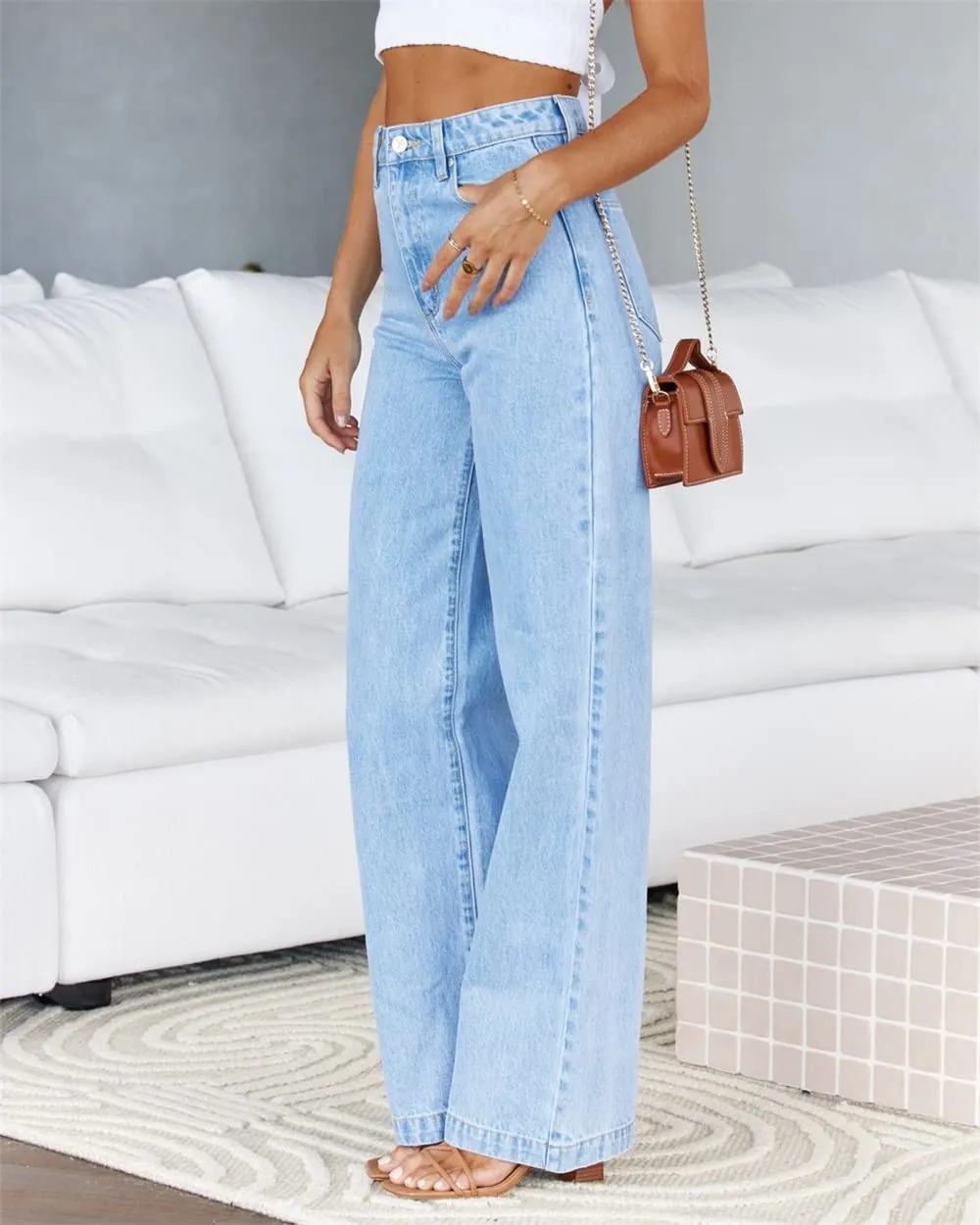 ETTELO Womens Jeans Mid Waisted Straight Leg Loose Stretchy Lightweight Tummy Control Trendy Jeans for Women 2024