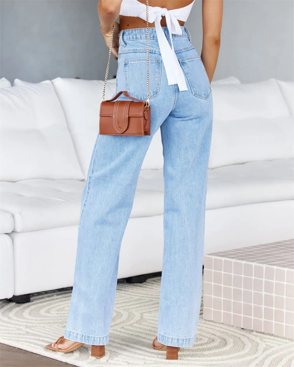 ETTELO Womens Jeans Mid Waisted Straight Leg Loose Stretchy Lightweight Tummy Control Trendy Jeans for Women 2024