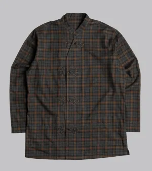 Frogged Button Shirt Plaid Brown/Grey