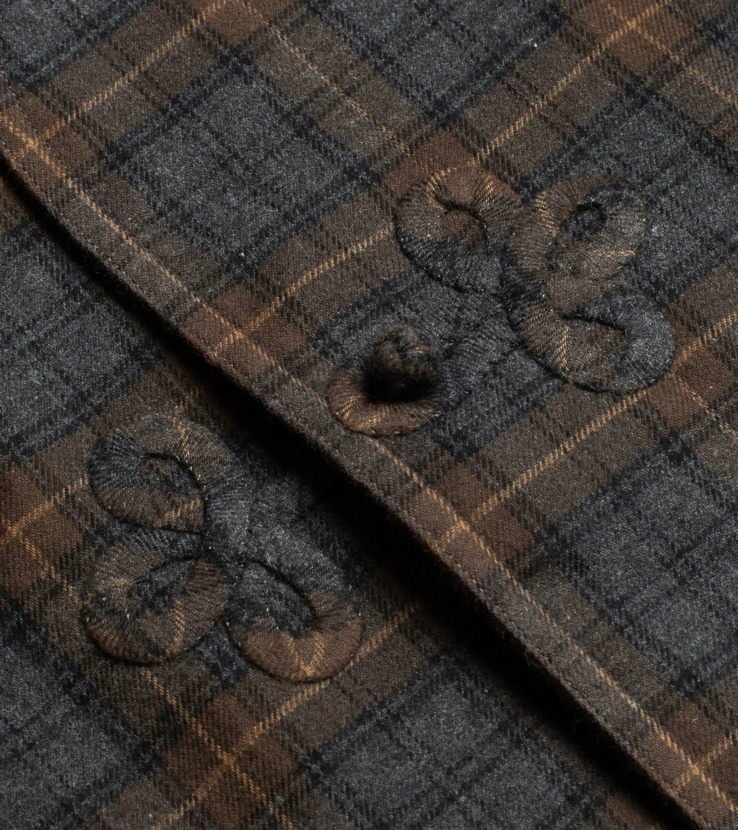 Frogged Button Shirt Plaid Brown/Grey