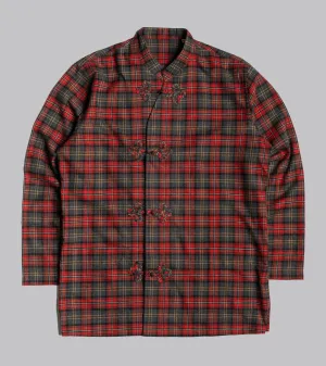 Frogged Button Shirt Plaid Red/Grey