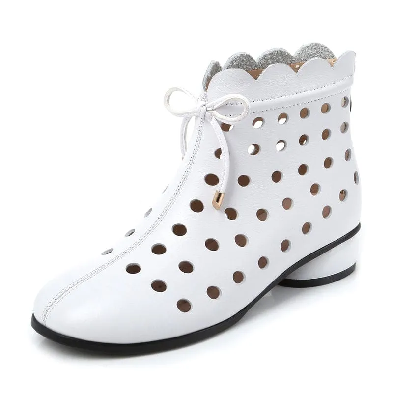 Genuine Leather Back Zipper Cutout Breathable Summer Ankle Boots
