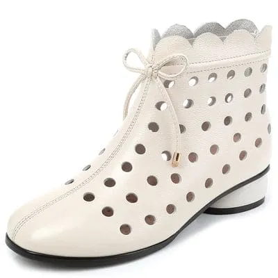 Genuine Leather Back Zipper Cutout Breathable Summer Ankle Boots
