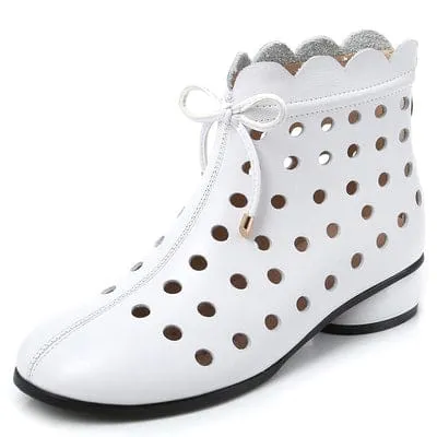 Genuine Leather Back Zipper Cutout Breathable Summer Ankle Boots