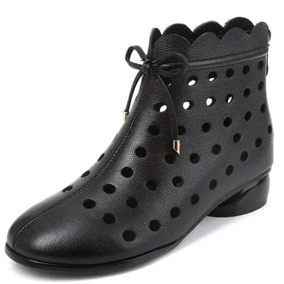 Genuine Leather Back Zipper Cutout Breathable Summer Ankle Boots