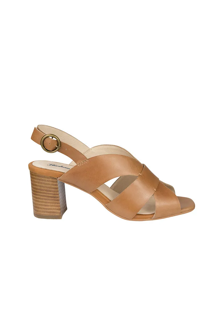 GEORGINA OPEN TOE BLOCK HEEL Cognac Calf