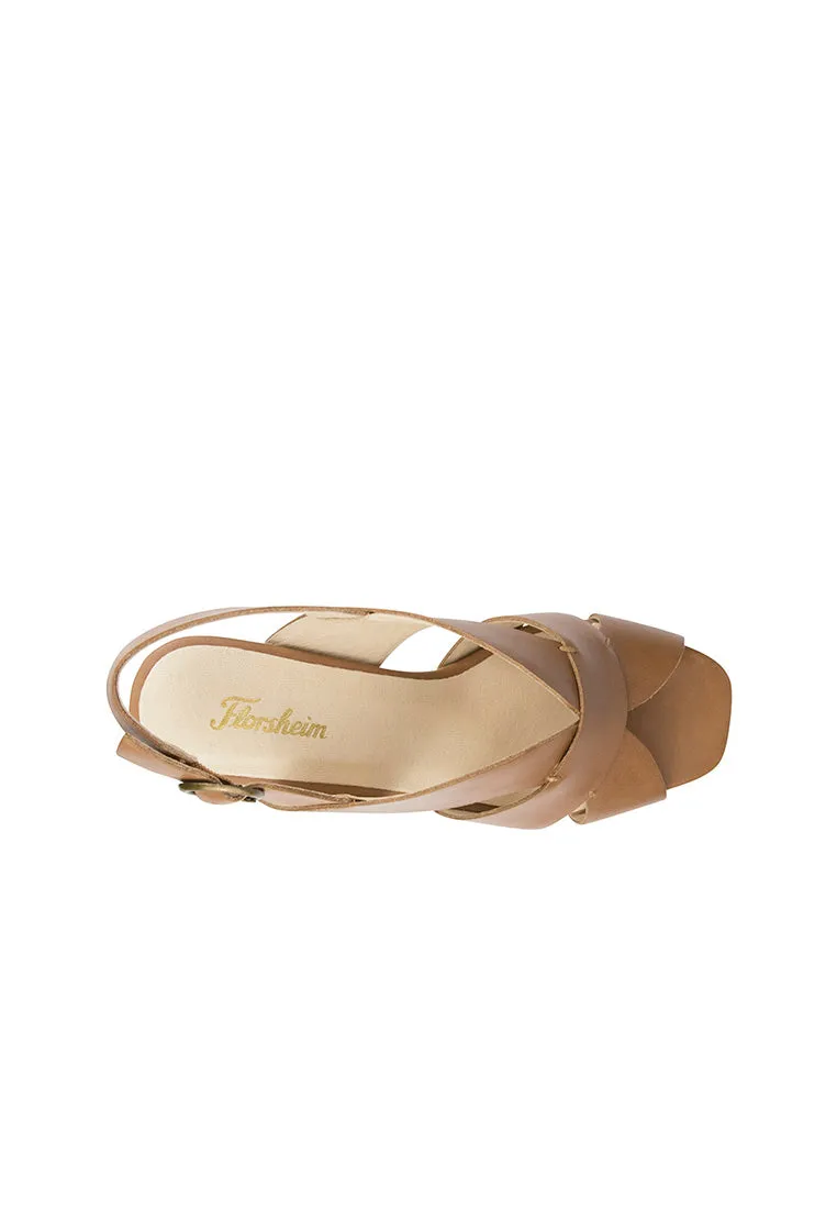 GEORGINA OPEN TOE BLOCK HEEL Cognac Calf