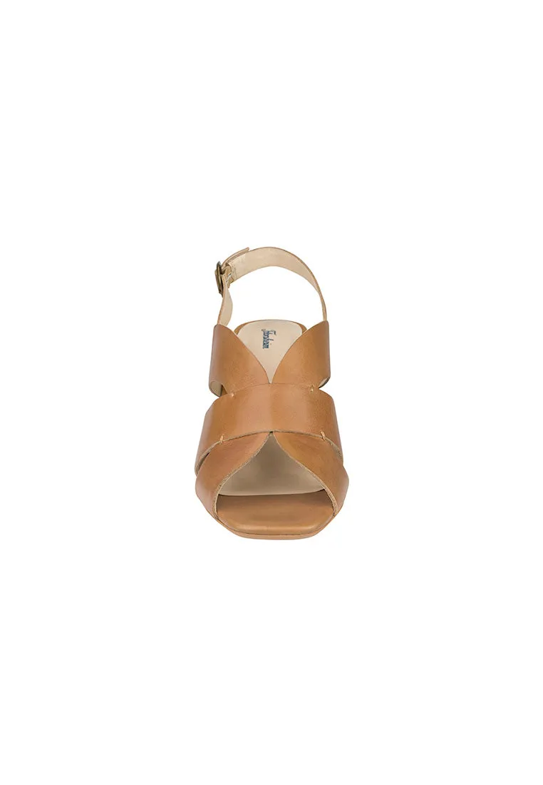 GEORGINA OPEN TOE BLOCK HEEL Cognac Calf