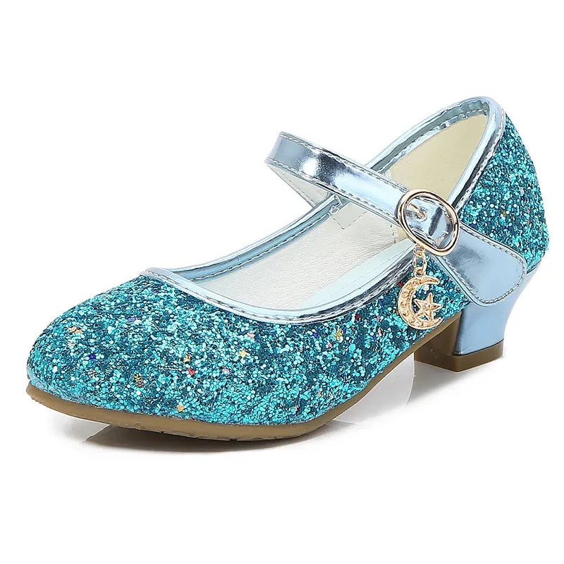 Girls High Heels For Kids Princess Leather Shoe Footwear Children's Party Wedding Shoes Round Toe