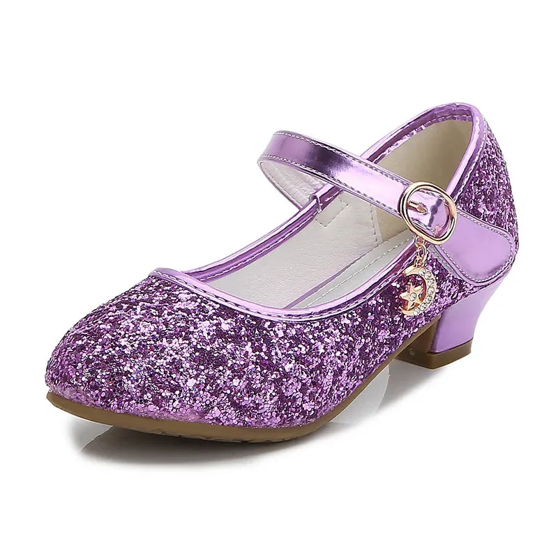 Girls High Heels For Kids Princess Leather Shoe Footwear Children's Party Wedding Shoes Round Toe