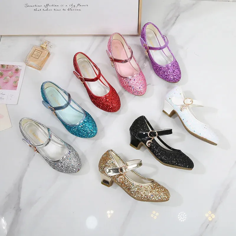 Girls High Heels For Kids Princess Leather Shoe Footwear Children's Party Wedding Shoes Round Toe
