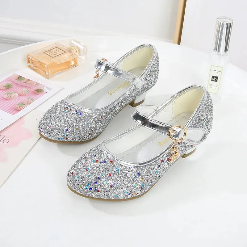 Girls High Heels For Kids Princess Leather Shoe Footwear Children's Party Wedding Shoes Round Toe