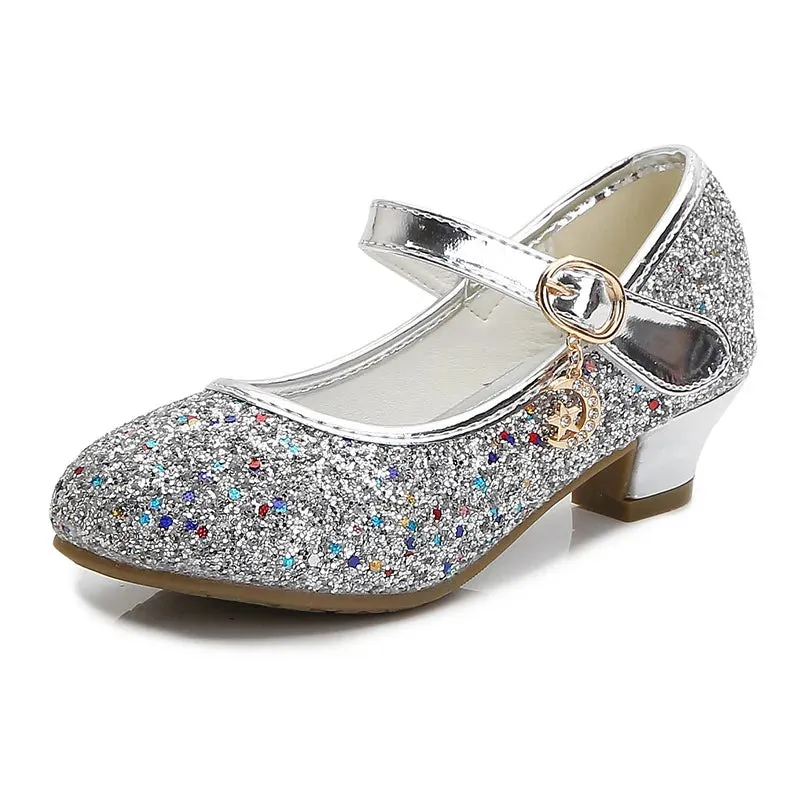 Girls High Heels For Kids Princess Leather Shoe Footwear Children's Party Wedding Shoes Round Toe