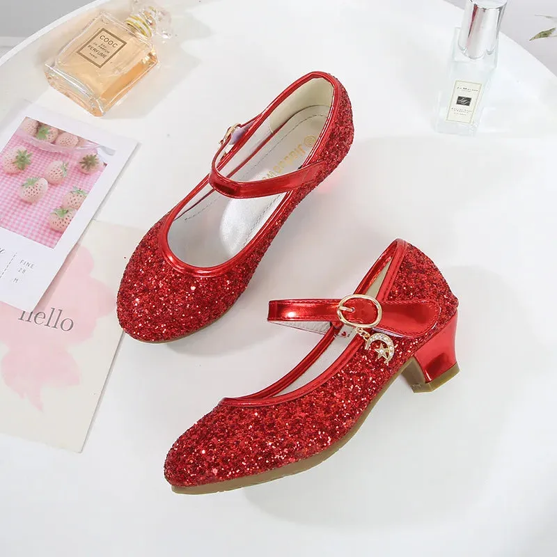 Girls High Heels For Kids Princess Leather Shoe Footwear Children's Party Wedding Shoes Round Toe