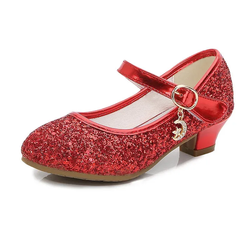 Girls High Heels For Kids Princess Leather Shoe Footwear Children's Party Wedding Shoes Round Toe